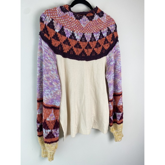 Free People Swit The Small Stuff Sweater L Femme Nordic Mock Neck Fair Isle Cozy - Picture 7 of 12